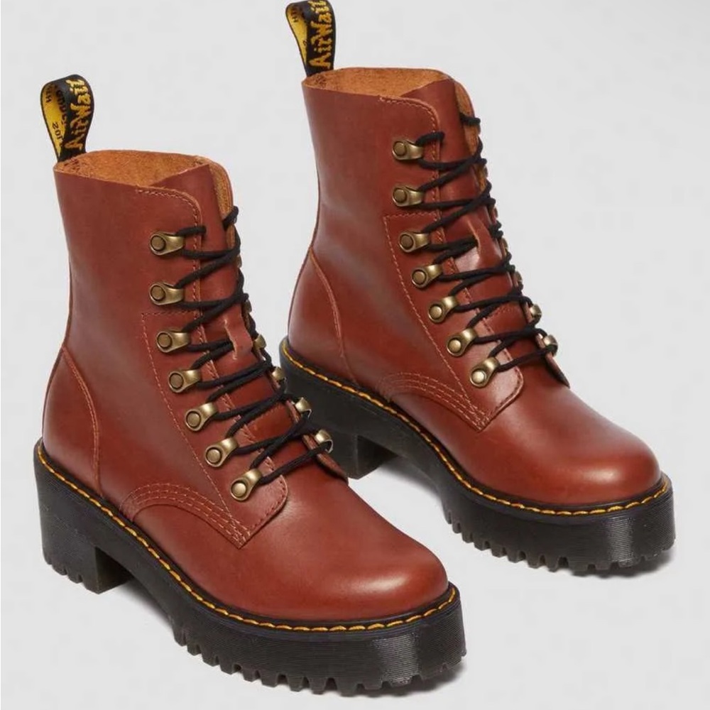 Dr. Martens Leona Saddle Leather Boot - Brown US 10, Women's